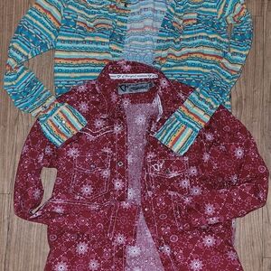 Cinch Western Button-Up Shirt Set in Burgundy Bandana & Southwestern Stripe